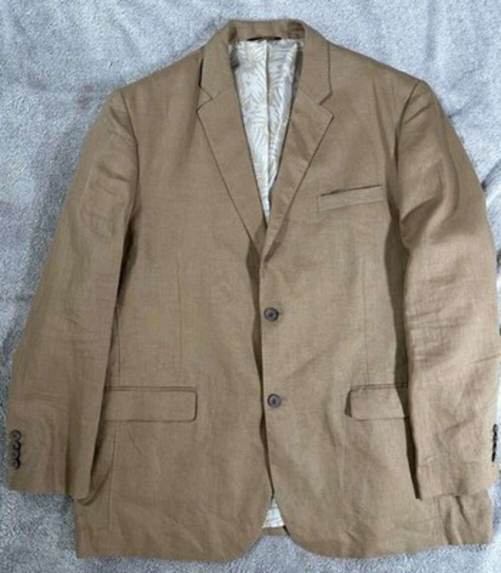 Tasso Elba Blazer Mens 2XLarge Beige Sport Coat Jacket Linen Vintage Two Buttons
